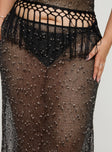 Black maxi skirt Netted design, button fastening, tassel detail