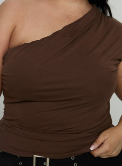 Amelyn One Shoulder Top Brown Curve