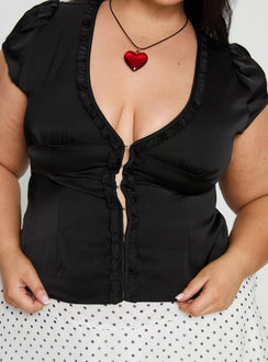 Tatianna Frill Blouse Top Black Curve
