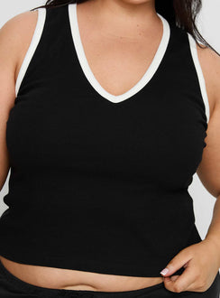 Baseline V Neck Rib Tank Top Black / White Curve