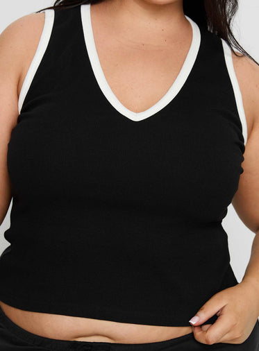 Baseline V Neck Rib Tank Top Black / White Curve
