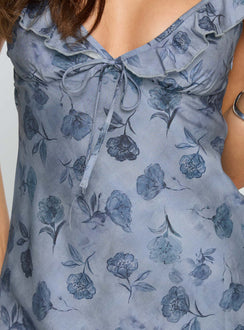 front view of model wearing Princess Polly Age Of Innocence Mini Dress Blue Multi Plunger 