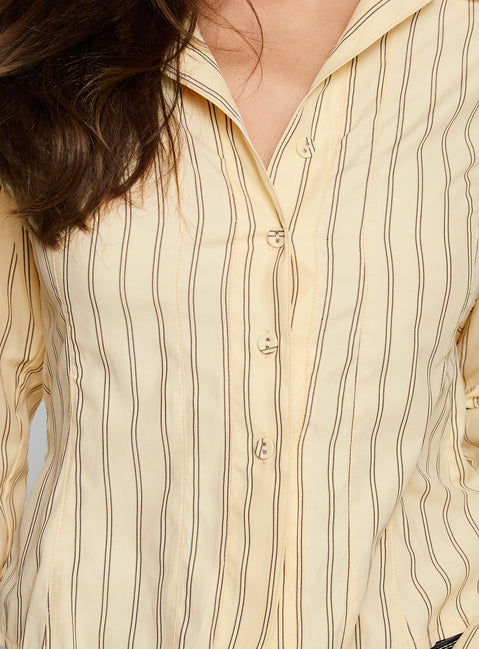 In Brooklyn Collared Top Yellow Stripe