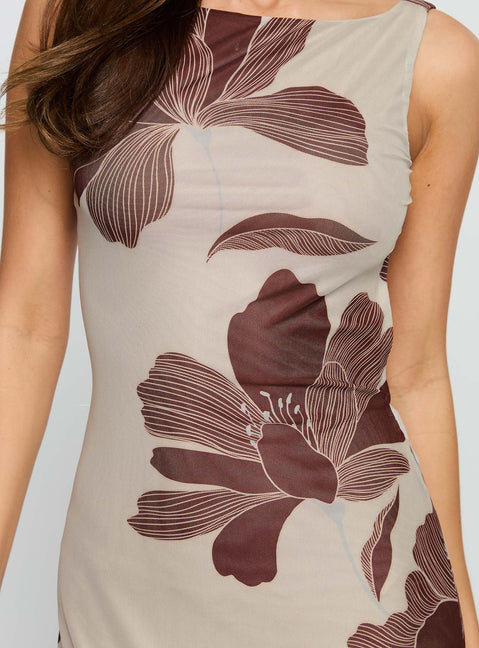 Back Again Maxi Dress Brown Floral