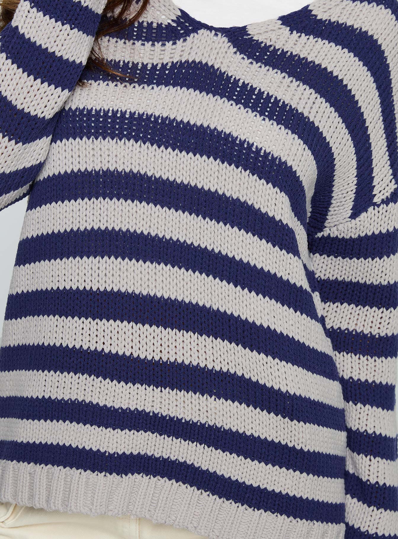 Drayven V Neck Knit Sweater Blue Stripe
