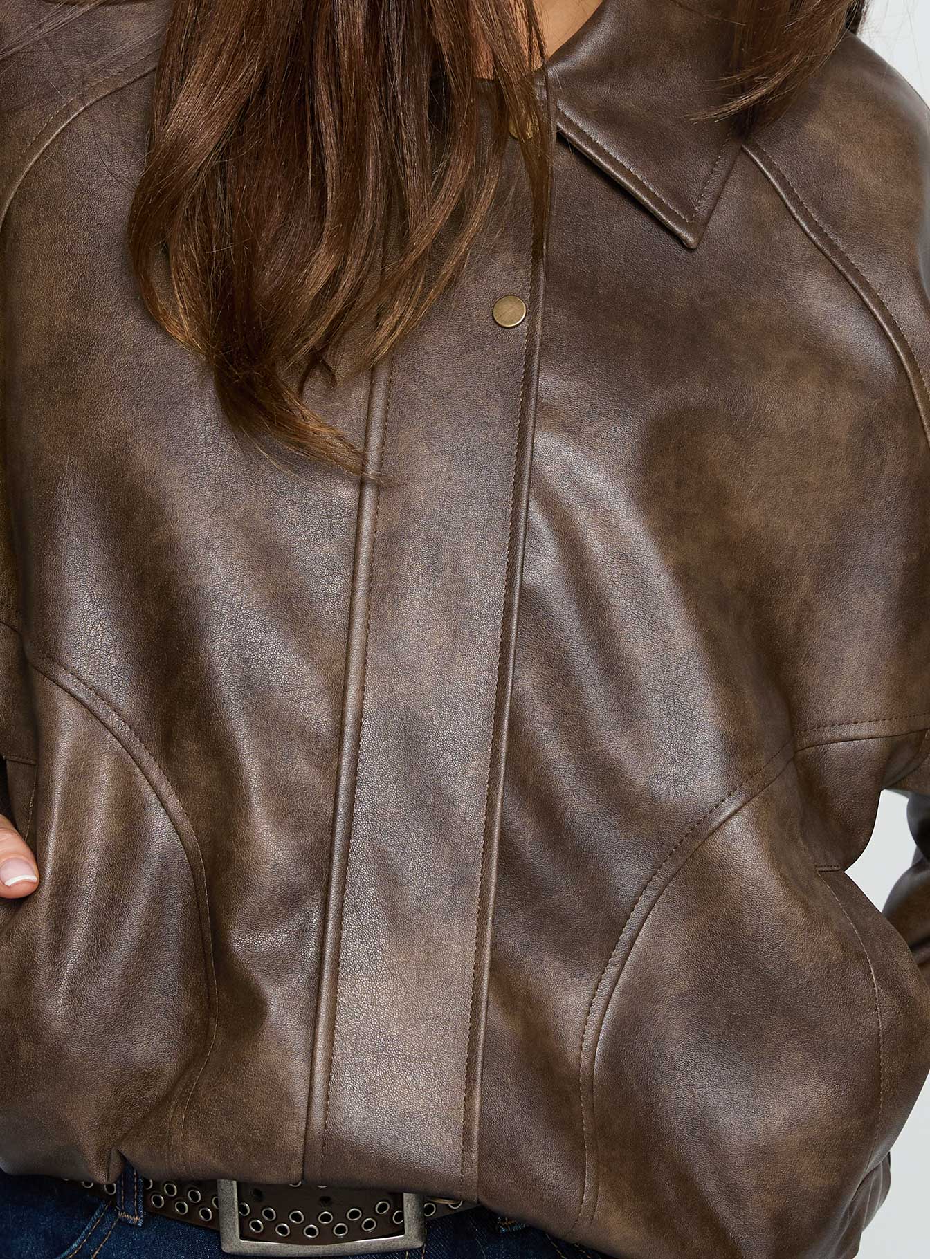 Mixtape Faux Leather Collared Jacket Brown