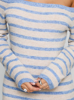 Korra Long Sleeve Maxi Dress Blue Stripe