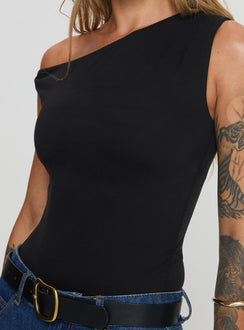 side view of model wearing Princess Polly Miyako Bodysuit Black Sleeveless 