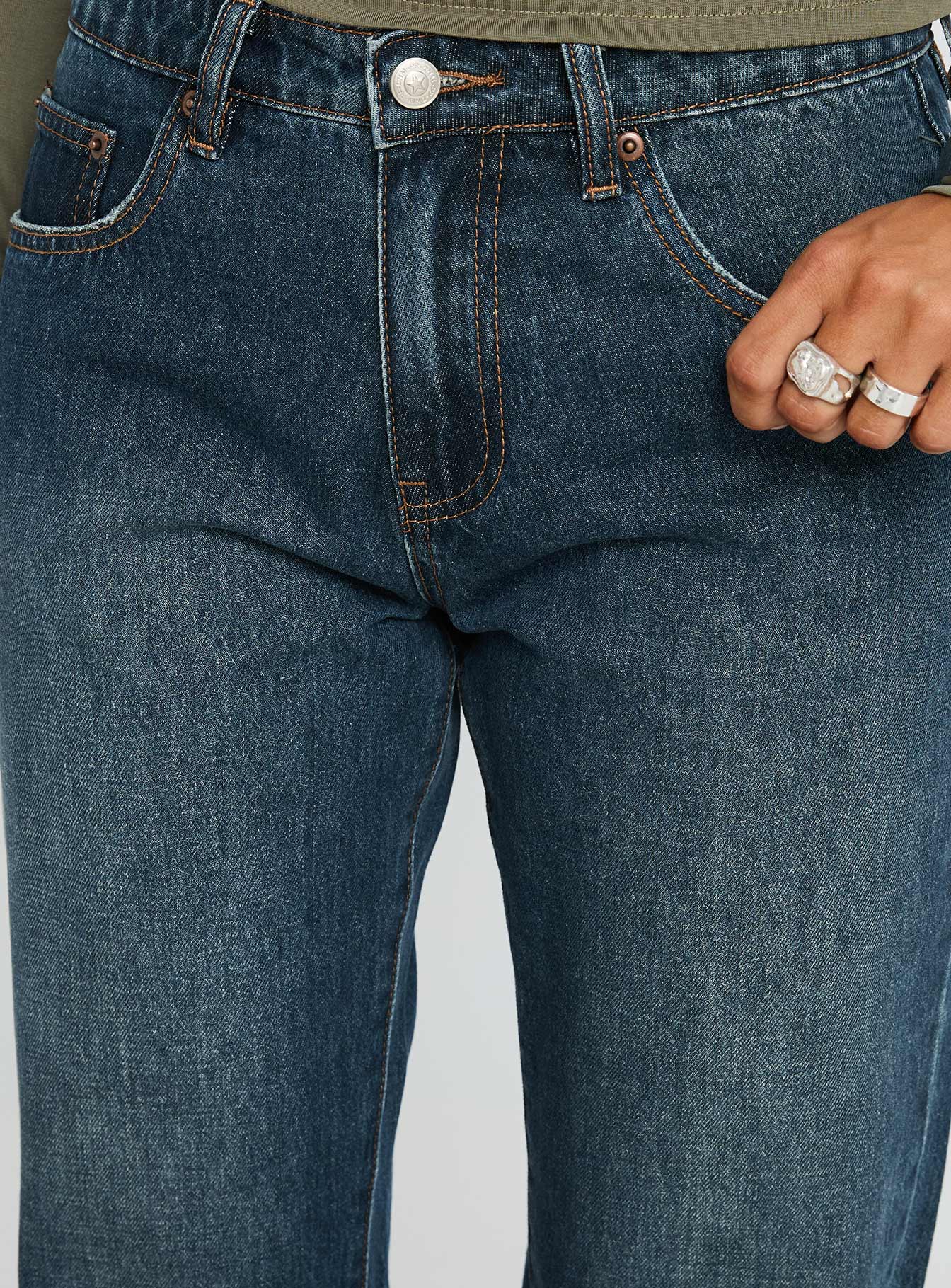 Vesperis Mid Rise Slim Leg Jeans Dark Blue Wash