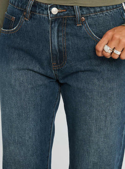 Vesperis Mid Rise Slim Leg Jeans Dark Blue Wash