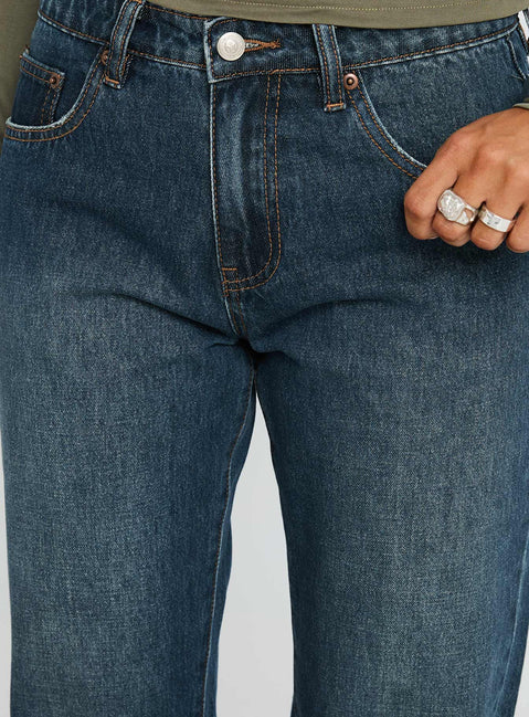 Vesperis Mid Rise Slim Leg Jeans Dark Blue Wash