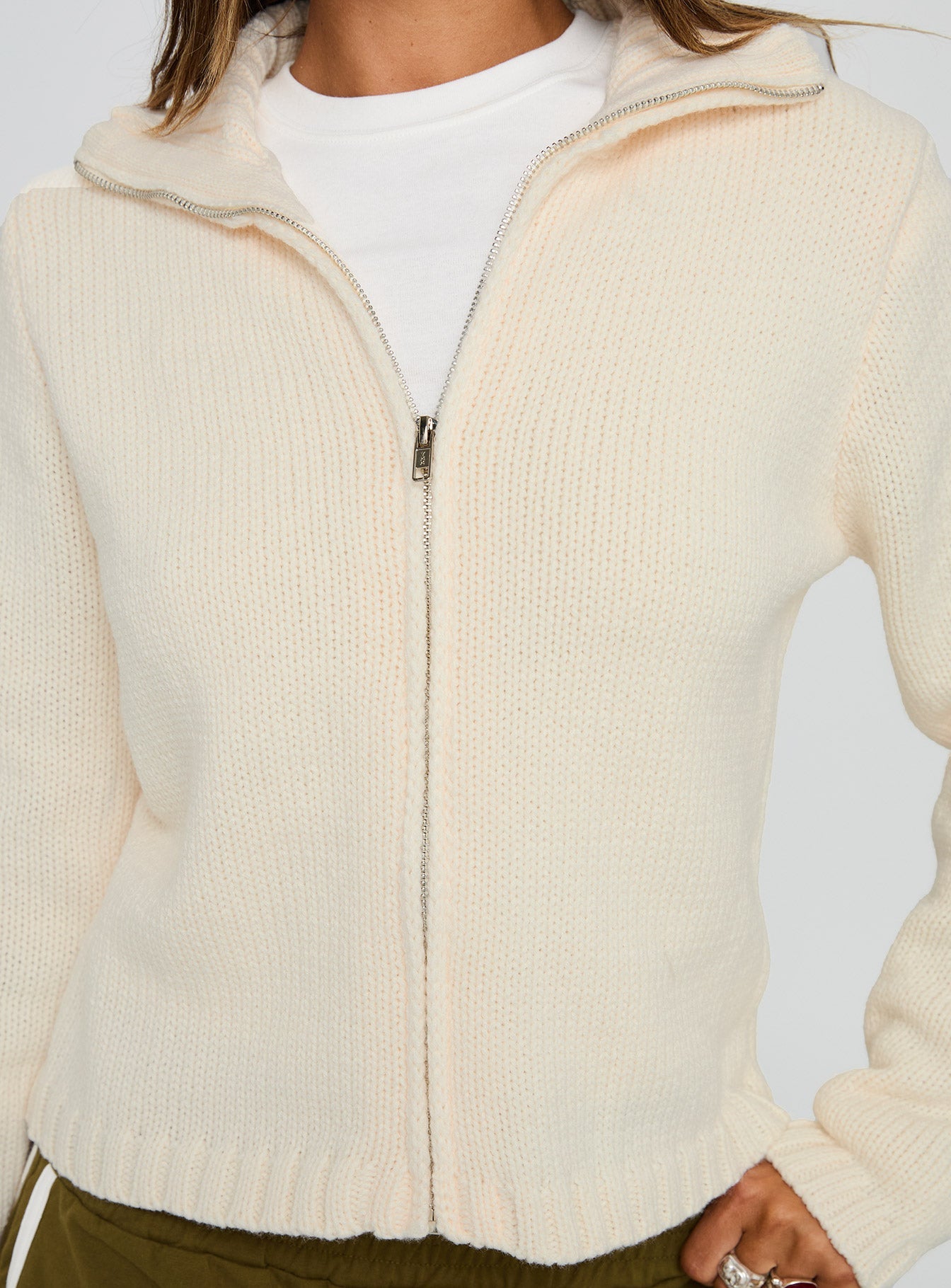 Epitome Zip Through Knit Sweater White
