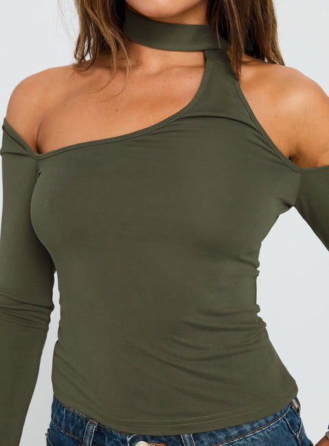 Radio Silent Scarf Tie Long Sleeve Top Dark Green