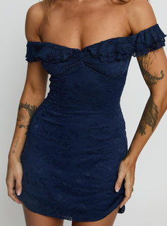 Anabeila Strapless Frill Mini Dress Navy