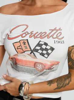 Corvette 1963 Off Shoulder Graphic Top White