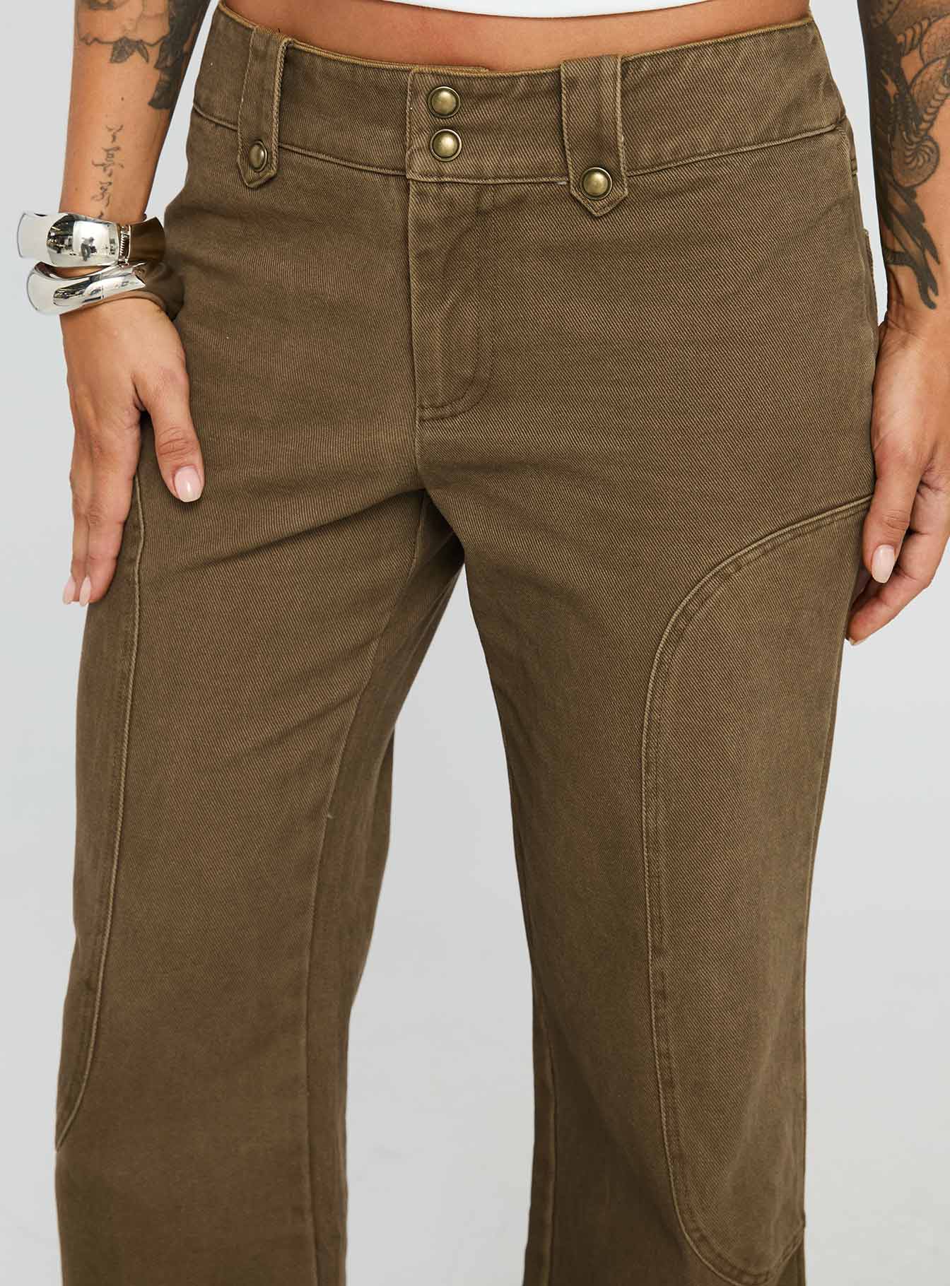 Cuzco Low Rise Flared Cargo Jeans Dark Khaki