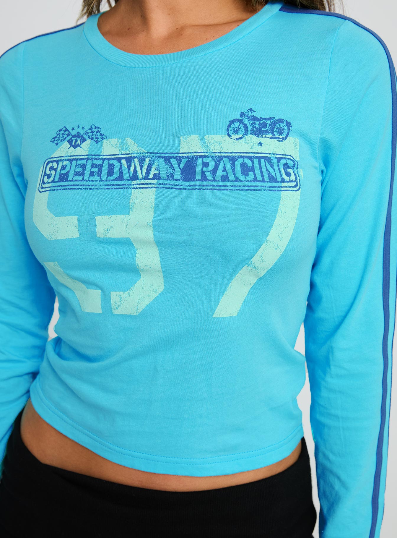 Speedway Racing Long Sleeve Graphic Top Blue