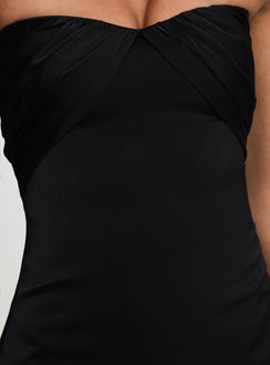 back view of model wearing Princess Polly Irena Strapless Mini Dress Black Tall Sweetheart Neckline 