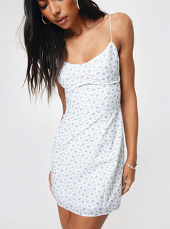 Floral print mini dress Slim fitting, adjustable straps, tie fastening at back, scooped neckline, invisible fastening at side