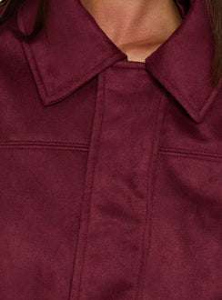Enlightened Faux Suede Bomber Jacket Burgundy