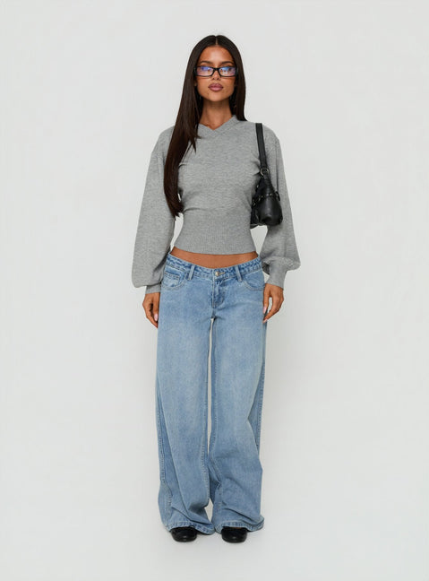 Emerica V Neck Cinched Sweater Grey