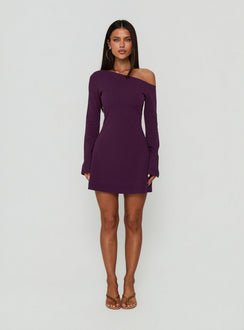 Adrietta Long Sleeve Off Shoulder Mini Dress Plum Noir