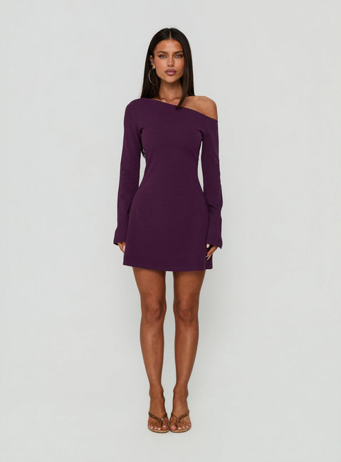 Adrietta Long Sleeve Off Shoulder Mini Dress Plum Noir