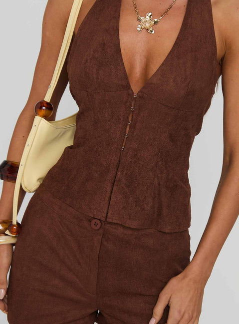 At Your Place Halter Set Brown