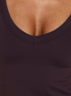 Daily Define Deep V Short Sleeve Top Aubergine