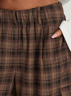 Brenn Baggy Longline Shorts Brown Plaid