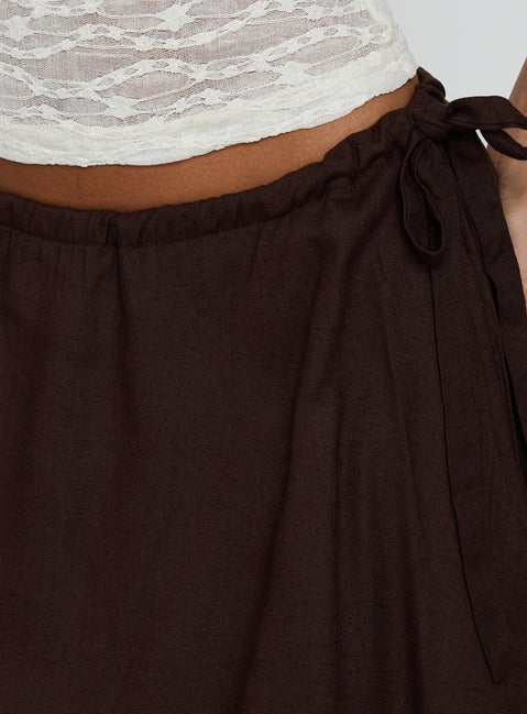 product Princess Polly Persuasion Tie Side Midi Skirt Chocolate Midi Skirts Skirts 