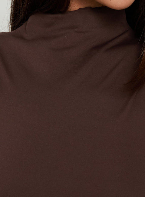 Pirella Mock Neck Long Sleeve Bodysuit Brown