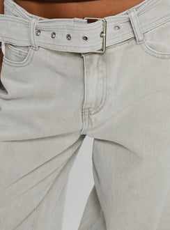 product Princess Polly Katlin Mid Rise Wide Leg Buckle Detail Jeans Grey Wash Mid Rise Jeans 