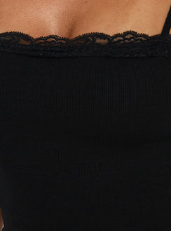 Sienah Ribbed Lace Cami Top Black
