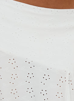 Featuring the Opalie Asymmetrical Midi Skirt White Broderie in womens-skirts with broderie detailing product Princess Polly