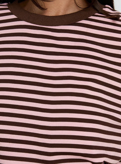 Settle Down Short Sleeve Top Pink / Brown Stripe