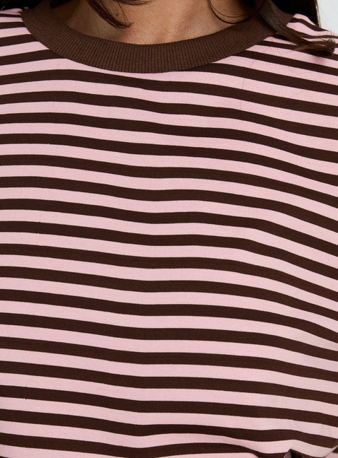 Settle Down Short Sleeve Top Pink / Brown Stripe
