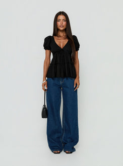 Kimberleigh Floaty Babydoll Top Black