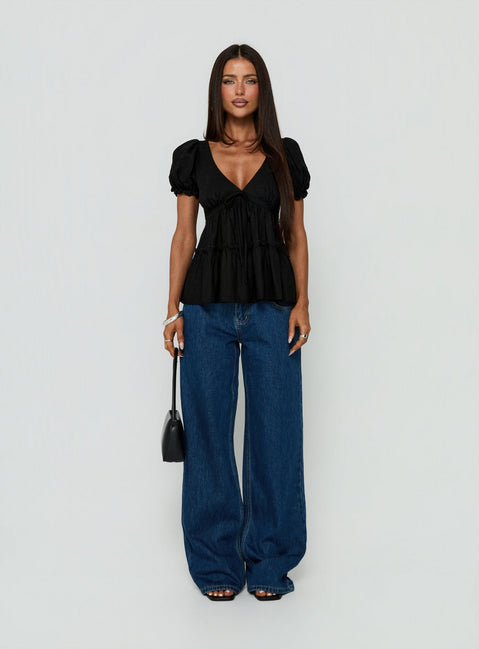 Kimberleigh Floaty Babydoll Top Black