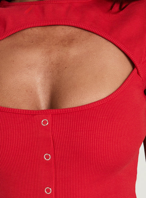 Jaidyn Keyhole Ribbed Top Red