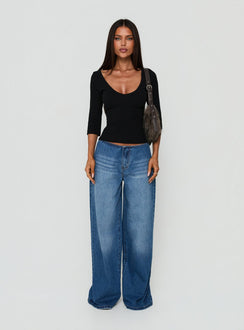 Baseline Rib V Neck 3/4 Sleeve Top Black