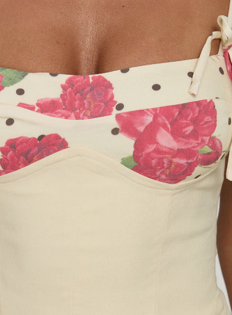 Yella Corset Top Floral Polka Dot