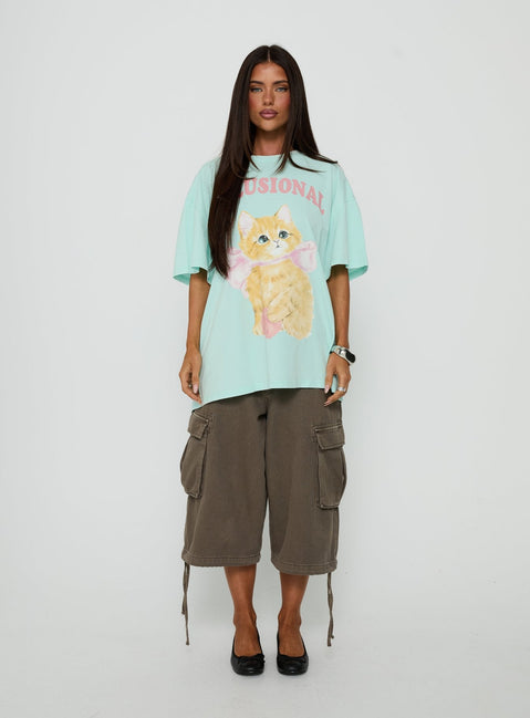 Delusional Kitty Oversized Graphic Tee Jelly Mint