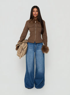 Nindie Faux Fur Contrast Jacket Chocolate