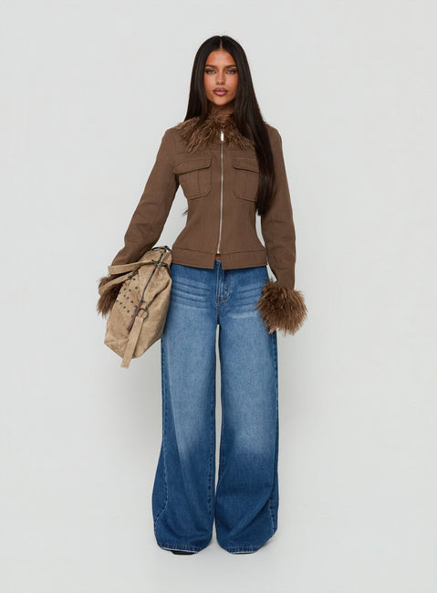 Nindie Faux Fur Contrast Jacket Chocolate