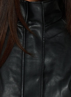 Kordale Funnel Neck Faux Leather Bomber Jacket Black