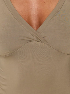 Adenn 3/4 Sleeve V Neck Bodysuit Taupe