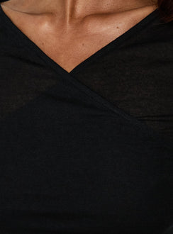 Deila Layered V Neck Long Sleeve Top Black