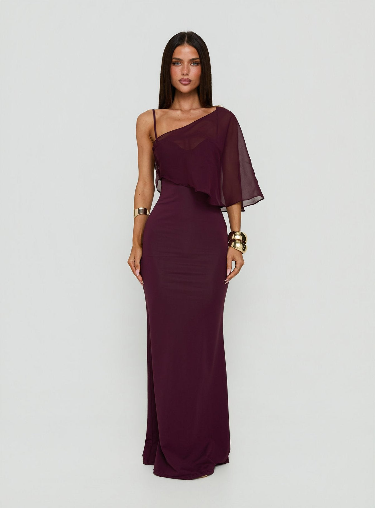 Isebella Sheer Poncho Maxi Dress Mulberry