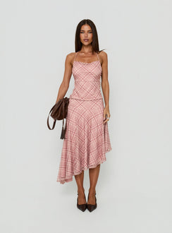 Waverlee Asymmetrical Midi Skirt Pink Check